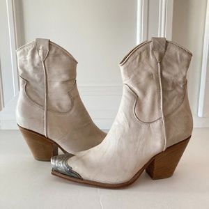 New Free People Vero Cuoio White/Cream Leather Brayden Western Boots Sz 10/40